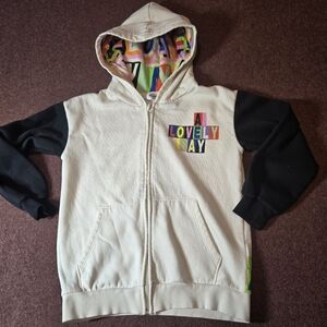 Lakwena x H&M Print Zip Up Hoodie Girls Size 8/10 Cream/Black Multicolor